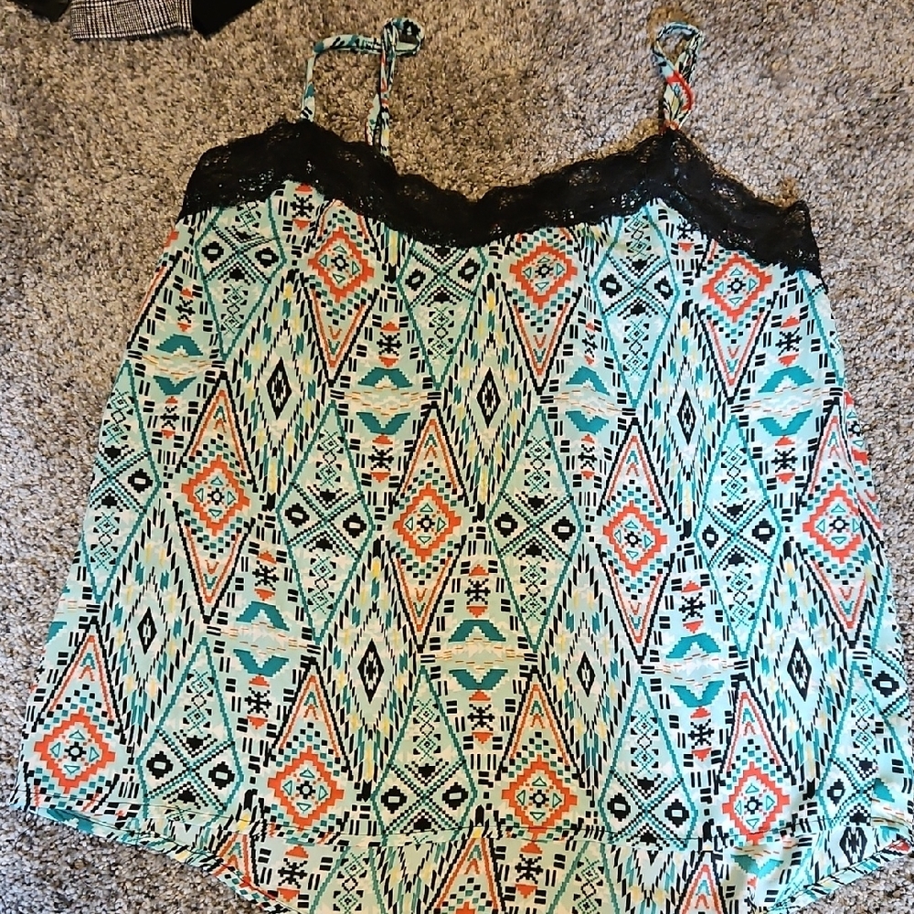 Ultra Flirt Multicolor Geometric Tank Top with Black Lace